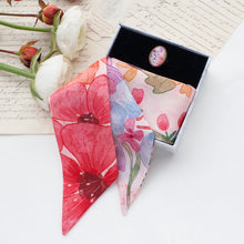 將圖片載入圖庫檢視器 StephyDesignHK  手繪水彩花TWILLY 髮帶絲巾配絲巾扣禮盒 / 領巾 / 長絲巾