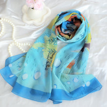 Load image into Gallery viewer, Lightweight Chiffon Scarf - Hong Kong Hand-Painted Long Scarf / Gift Box with Elegant Triple Ring