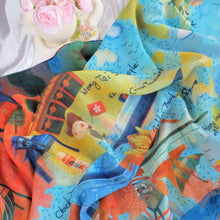 Load image into Gallery viewer, Lightweight Chiffon Scarf - Hong Kong Hand-Painted Long Scarf / Gift Box with Elegant Triple Ring