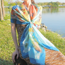 Load image into Gallery viewer, Lightweight Chiffon Scarf - Hong Kong Hand-Painted Long Scarf / Gift Box with Elegant Triple Ring