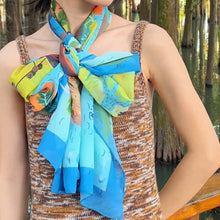 Load image into Gallery viewer, Lightweight Chiffon Scarf - Hong Kong Hand-Painted Long Scarf / Gift Box with Elegant Triple Ring
