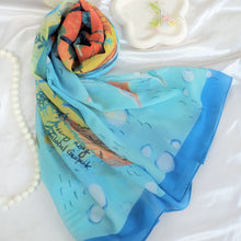 Load image into Gallery viewer, Lightweight Chiffon Scarf - Hong Kong Hand-Painted Long Scarf / Gift Box with Elegant Triple Ring