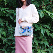 Load image into Gallery viewer, StephyDesignHK Blue Flower Twilly Scarf + Dual-purpose Crossbody Bag / Clutch Bag 2-Piece Set