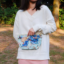 Load image into Gallery viewer, StephyDesignHK Blue Flower Twilly Scarf + Dual-purpose Crossbody Bag / Clutch Bag 2-Piece Set