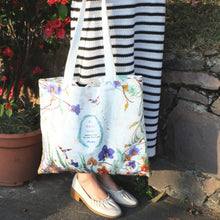 Load image into Gallery viewer, StephyDesignHK Elegant Orchid White cotton Tote bag