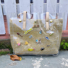 Load image into Gallery viewer, StephyDesignHK double layer transparent PVC straw braided picture big bag / brooch transparent bag