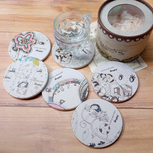 StephyDesignHK 童年童趣清新文藝 陶瓷吸水杯墊/可客製