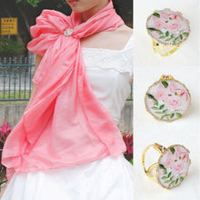 將圖片載入圖庫檢視器 香檳紅多色亞麻防曬披肩配玫瑰花絲巾扣禮盒-母親節禮盒