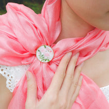 將圖片載入圖庫檢視器 香檳紅多色亞麻防曬披肩配玫瑰花絲巾扣禮盒-母親節禮盒