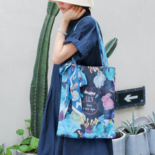 Load image into Gallery viewer, StephyDesignHK Dark Blue Series ~ Canvas Zipper Tote Bag + Ribbon Twilly Scarf / Canvas Tote bag