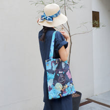 Load image into Gallery viewer, StephyDesignHK Dark Blue Series ~ Canvas Zipper Tote Bag + Ribbon Twilly Scarf / Canvas Tote bag