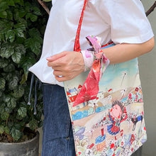 Load image into Gallery viewer, StephyDesignHK Elegant Collection ~ Canvas Zip Tote Bag + Watercolor Twilly scarf / Scarf Canvas Tote Bag