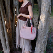 Load image into Gallery viewer, StephyDesignHK Multi-pocket Peach red Nylon shoulder tote bag with Twilly scarf