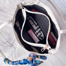 Load image into Gallery viewer, StephyDesignHK Multi-pocket White Nylon shoulder tote bag with Twilly scarf