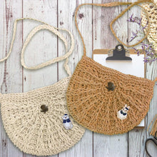 Load image into Gallery viewer, StephyDesignHK brown straw woven cross-body brooch bag/bunny brooch straw bag/cross-body bag