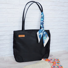 Load image into Gallery viewer, StephyDesignHK Multi-pocket Black Nylon shoulder tote bag with Twilly scarf