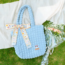 將圖片載入圖庫檢視器 StephyDesignHK 天藍色日系雲朵泡泡花朵斜背貓布包送貓貓插畫絲巾 / 自訂選自家貓刺繡片 客製化禮物