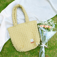 Load image into Gallery viewer, StephyDesignHK Light Yellow Cotton Candy Cloth Tote bag with Twilly / Matched with cat embroidery