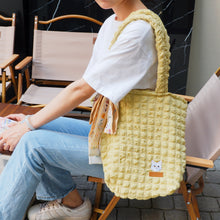 Load image into Gallery viewer, StephyDesignHK Light Yellow Cotton Candy Cloth Tote bag with Twilly / Matched with cat embroidery