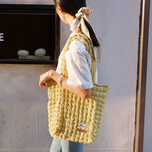 Load image into Gallery viewer, StephyDesignHK Light Yellow Cotton Candy Cloth Tote bag with Twilly / Matched with cat embroidery