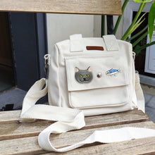將圖片載入圖庫檢視器 StephyDesignHK  "貓咪&小魚"帆布肩背包/自訂貓貓剌綉圖/客製化