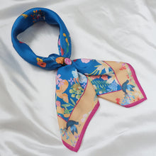 Load image into Gallery viewer, StephyDesignHK Blue Floral Scarf with Scarf Ring Gift Box