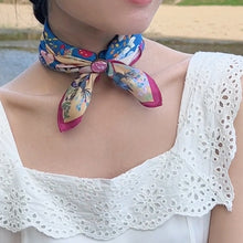 Load image into Gallery viewer, StephyDesignHK Blue Floral Scarf with Scarf Ring Gift Box