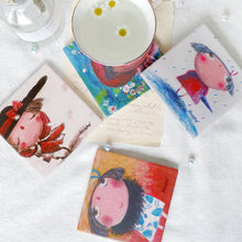 Load image into Gallery viewer, StephyDesignHK Spring, summer, autumn and winter hand-painted ceramic coaster / 4 in gift box set / Customized gift