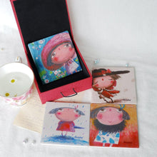 Load image into Gallery viewer, StephyDesignHK Spring, summer, autumn and winter hand-painted ceramic coaster / 4 in gift box set / Customized gift