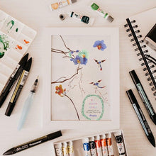 將圖片載入圖庫檢視器 StephyDesignHK手繪素雅蘭花方形大絲巾高雅禮盒