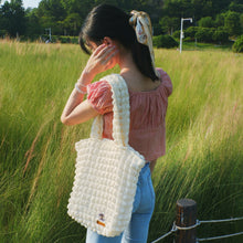 Load image into Gallery viewer, StephyDesignHK White cotton candy cloth Tote bag with Twilly / Matched with cat embroidery