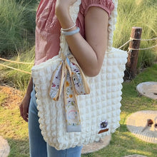 Load image into Gallery viewer, StephyDesignHK White cotton candy cloth Tote bag with Twilly / Matched with cat embroidery