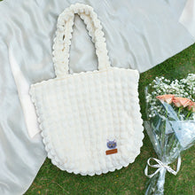 Load image into Gallery viewer, StephyDesignHK White cotton candy cloth Tote bag with Twilly / Matched with cat embroidery