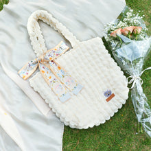 Load image into Gallery viewer, StephyDesignHK White cotton candy cloth Tote bag with Twilly / Matched with cat embroidery