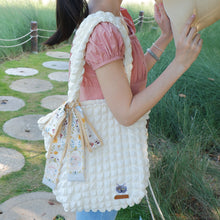 Load image into Gallery viewer, StephyDesignHK White cotton candy cloth Tote bag with Twilly / Matched with cat embroidery