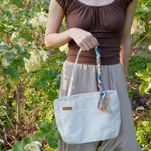 Load image into Gallery viewer, StephyDesignHK Multi-pocket White Nylon shoulder tote bag with Twilly scarf