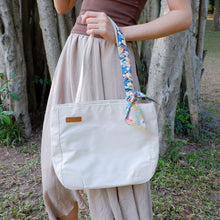 Load image into Gallery viewer, StephyDesignHK Multi-pocket White Nylon shoulder tote bag with Twilly scarf