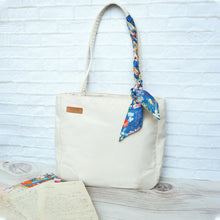 Load image into Gallery viewer, StephyDesignHK Multi-pocket White Nylon shoulder tote bag with Twilly scarf