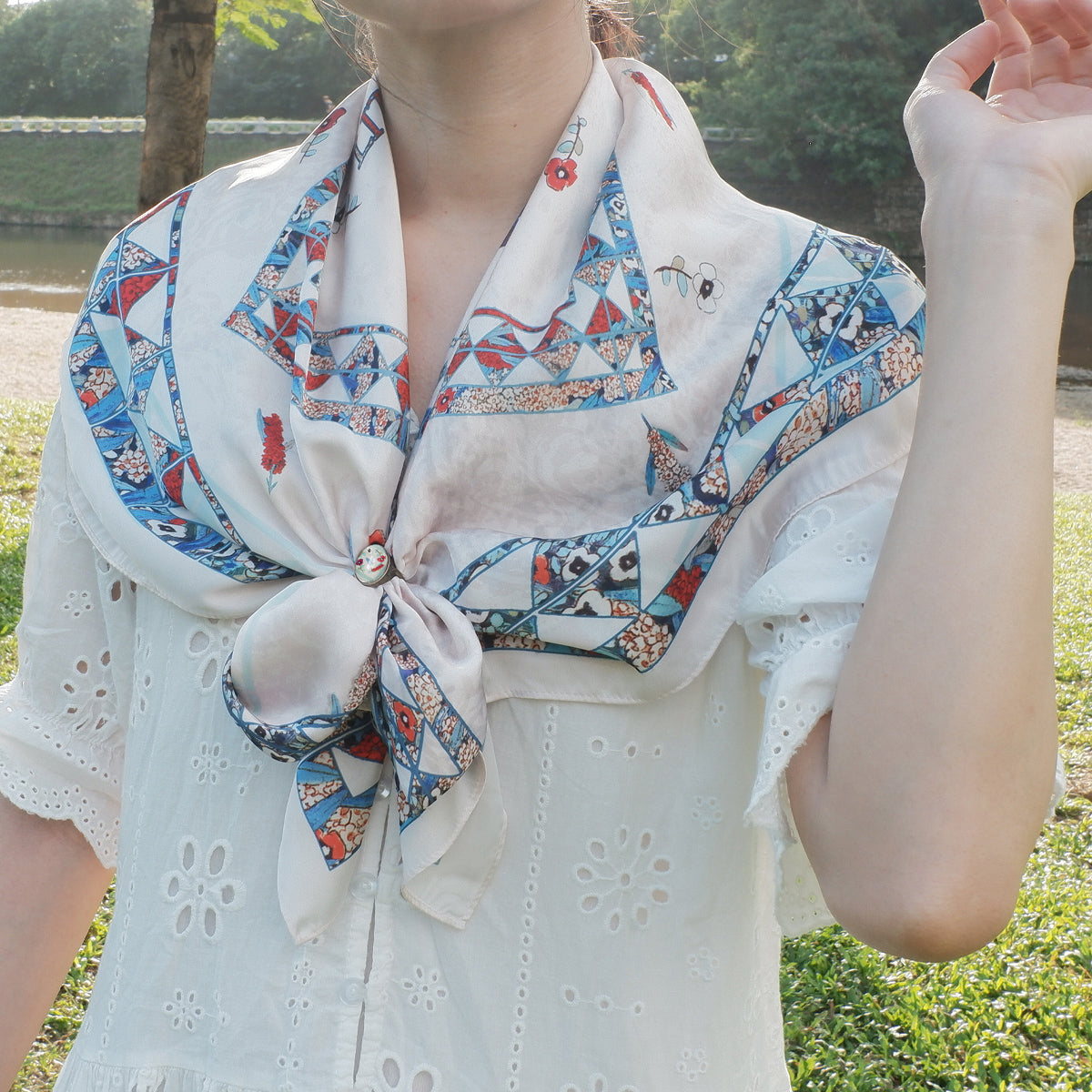 StephyDesignHK Vintage Flower square Large Scarf with scarf ring gift box/ Shawl/ Best birthday gift