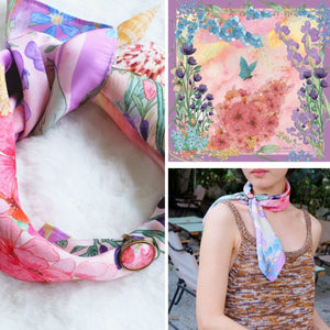 StephyDesignHK Group purchase/ Hand-painted original design scarf with scarf ring noble gift set