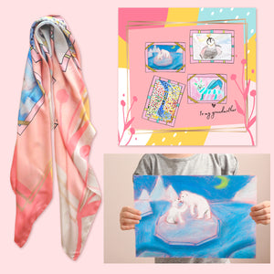 【客製化絲巾禮物】 個人畫作客製絲巾 & 絲巾扣禮盒 / 母親節/ 畢業禮物