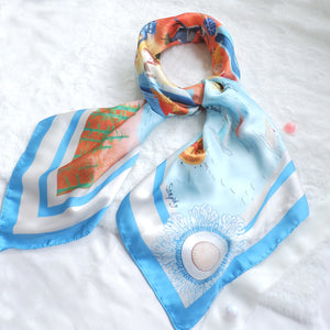 StephyDesignHK  [Hong Kong Gift ] Customized gift Hong Kong Mountain & Sea hand-painted scarf with scarf ring gift set