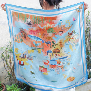 StephyDesignHK  [Hong Kong Gift ] Customized gift Hong Kong Mountain & Sea hand-painted scarf with scarf ring gift set