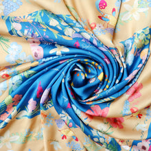 Load image into Gallery viewer, StephyDesignHK blue floral large silk scarf with scarf ring  in gift box/ Shawl/ Best birthday gift 
