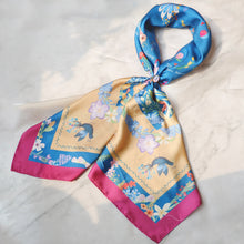 Load image into Gallery viewer, StephyDesignHK blue floral large silk scarf with scarf ring  in gift box/ Shawl/ Best birthday gift 
