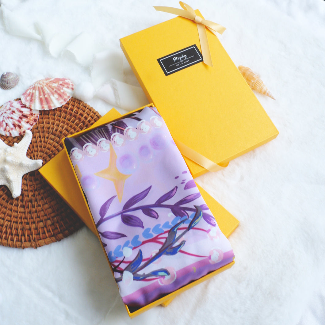StephyDesignHK 【粉紫色】海洋的故事大絲巾連絲巾扣高雅禮盒