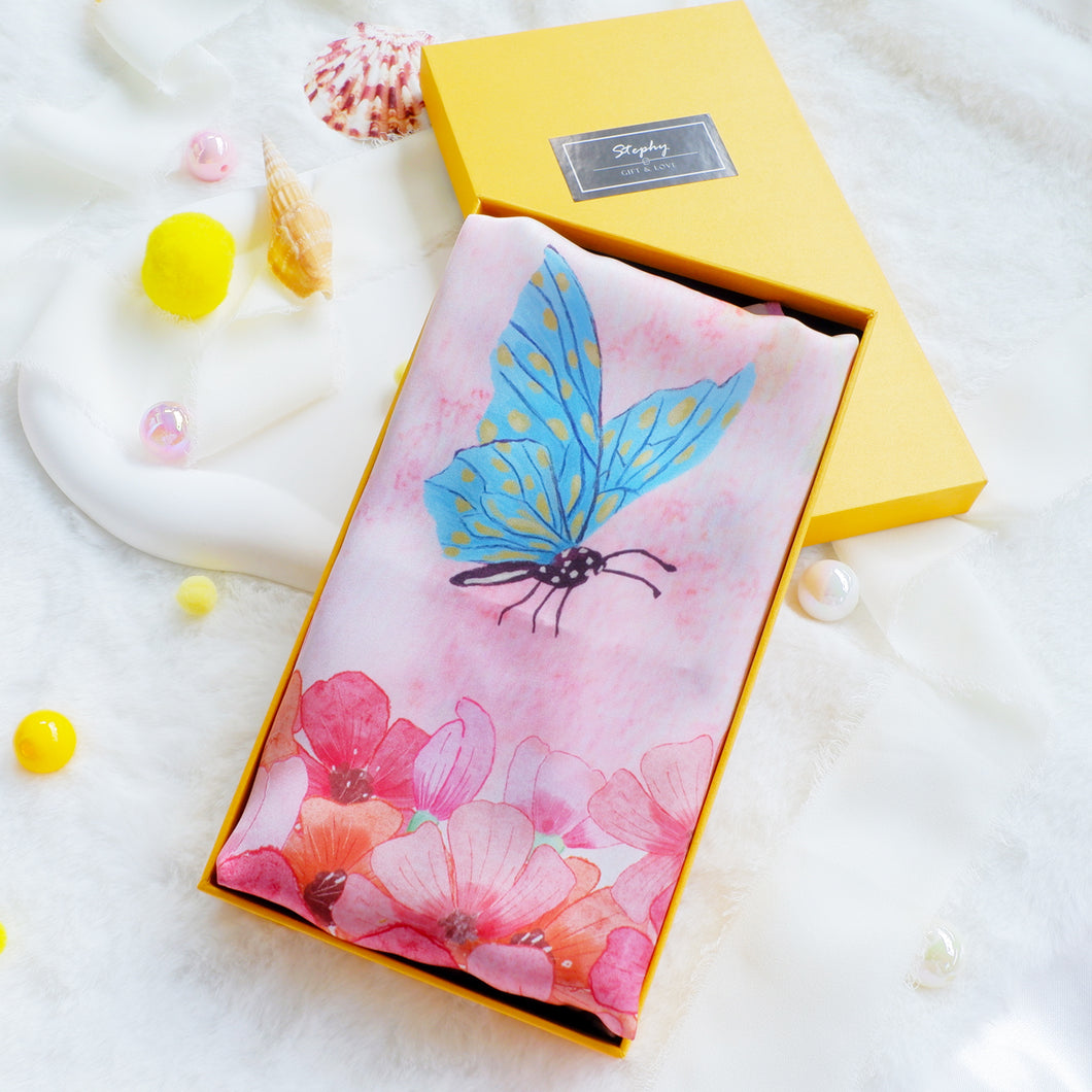 StephyDesignHK Flower and Butterfly scarf & scarf Ring gift Set