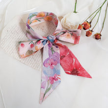 Load image into Gallery viewer, StephyDesignHK Waterflower Twilly Scarf with Scarf Ring Gift Box / Neck Tie Scarf /Handbag Scarf
