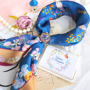 [Mother's Day Gift Box]  Blue Fish & Flower scarf set for The Best Mother, Mother-in-law & Grandma
