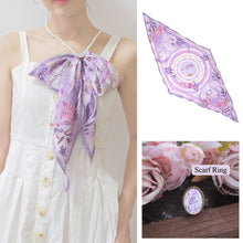 將圖片載入圖庫檢視器 香港維港幻浪 粉紫自然海浪波邊菱形絲巾/ 配絲巾扣高雅禮盒
